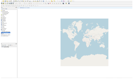 QGIS map canvas showing a world basemap added from OpenStreetMap XYZ tiles